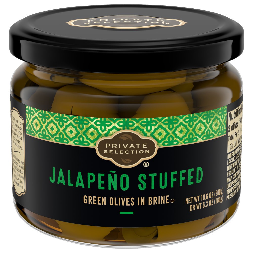 slide 3 of 3, Private Selection Jalapeno Stuffed Green Olives, 10.6 oz