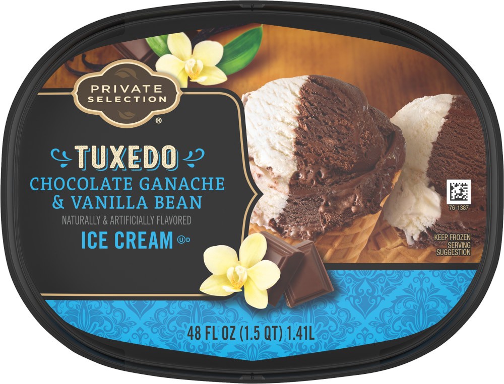 slide 5 of 5, Private Selection Tuxedo Chocolate Ganache & Vanilla Bean Ice Cream, 48 fl oz