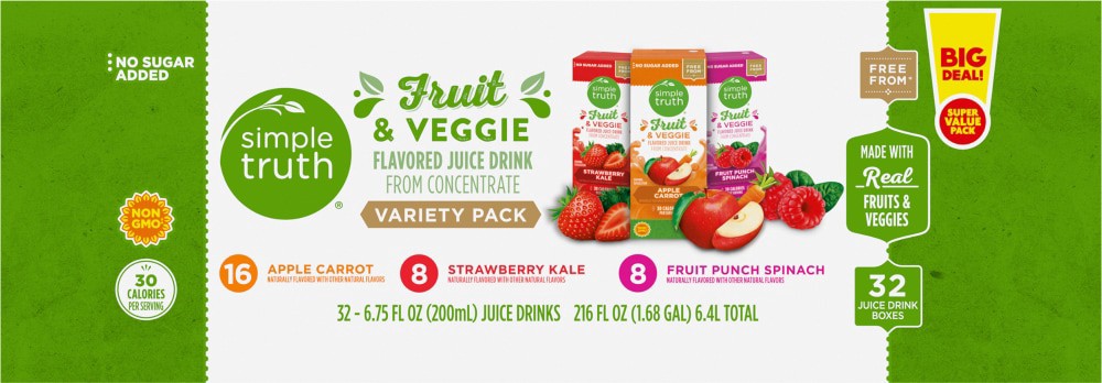 slide 5 of 5, Simple Truth Kids Fruit And Veggie Juice Box Variety Pk, 32 ct / 6.65 fl oz