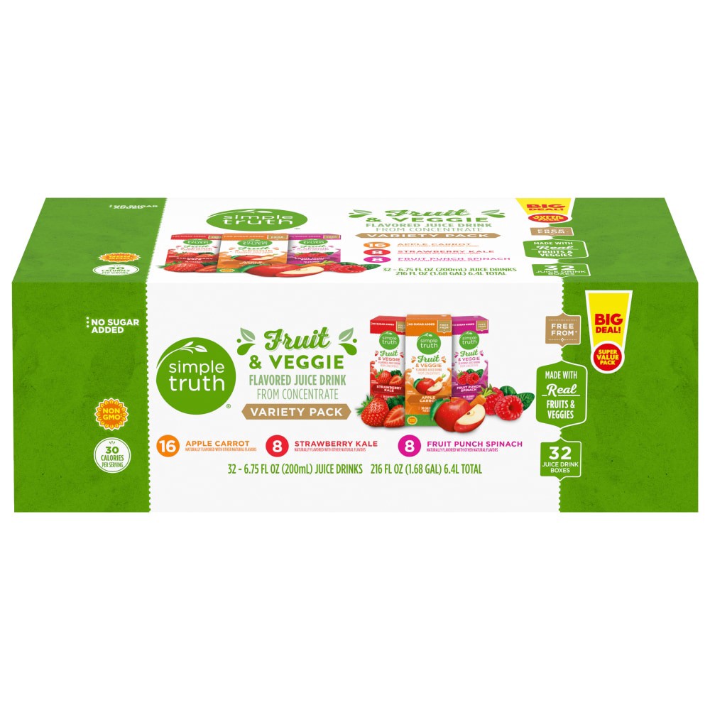 slide 1 of 5, Simple Truth Kids Fruit And Veggie Juice Box Variety Pk, 32 ct / 6.65 fl oz