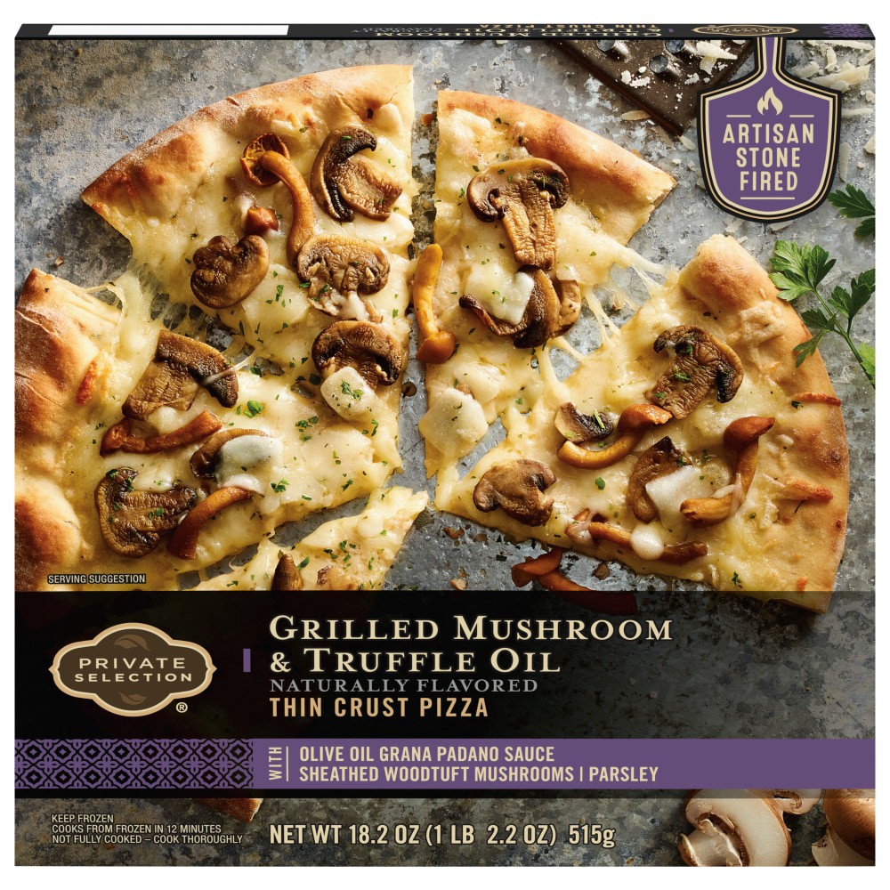 slide 2 of 2, Private Selection Grilled Mushroom & Truffle Oil Thin Crust Pizza, 18.2 oz