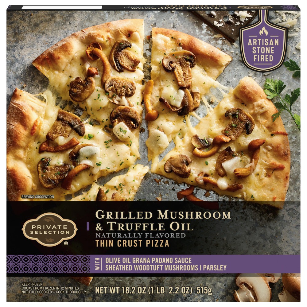 slide 1 of 2, Private Selection Grilled Mushroom & Truffle Oil Thin Crust Pizza, 18.2 oz