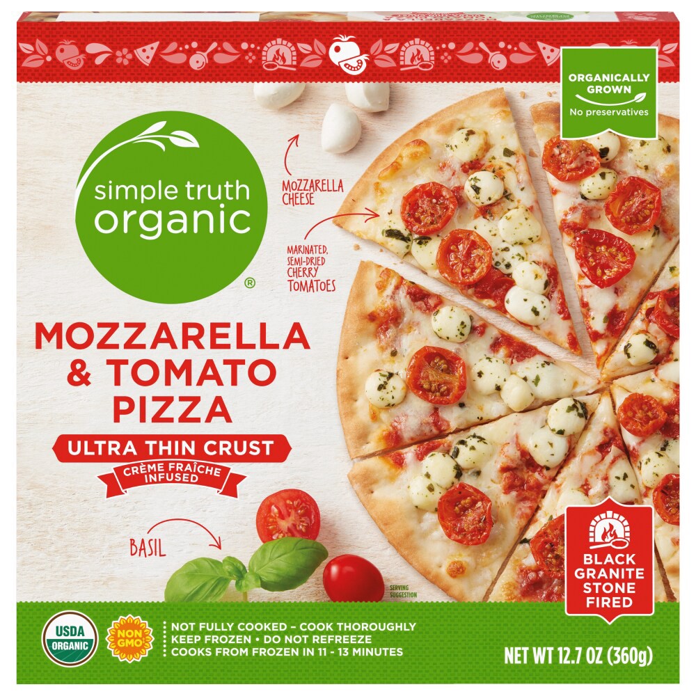 slide 1 of 2, Simple Truth Organic Mozzarella & Tomato Ultra Thin Crust Frozen Pizza, 12.7 oz
