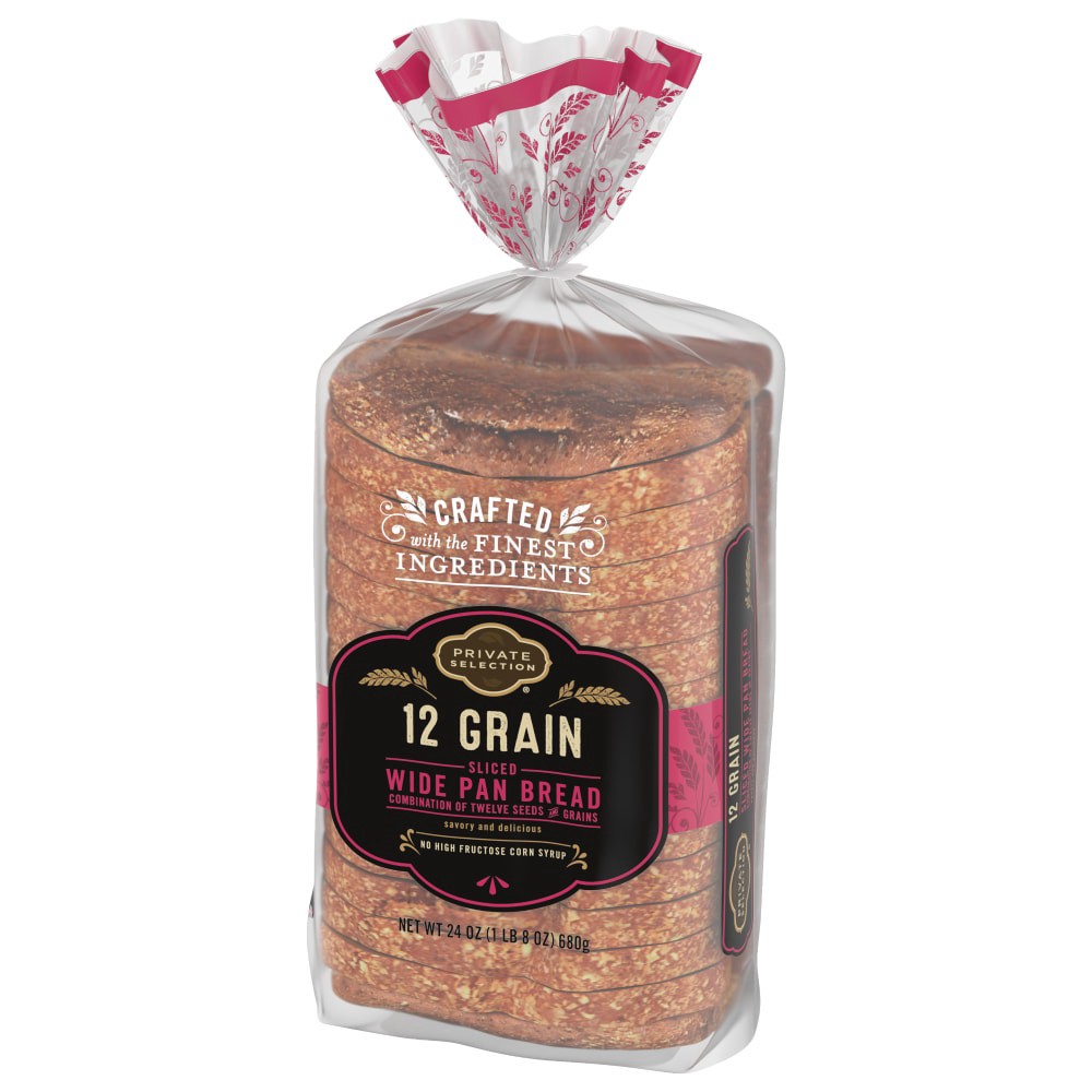 slide 3 of 6, Private Selection 12 Grain Sliced Wide Pan Bread, 24 oz