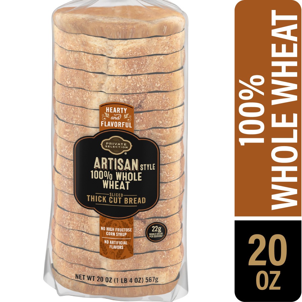 slide 6 of 6, Private Selection Artisan Style 100% Whole Wheat Sliced Thick Cut Bread, 20 oz