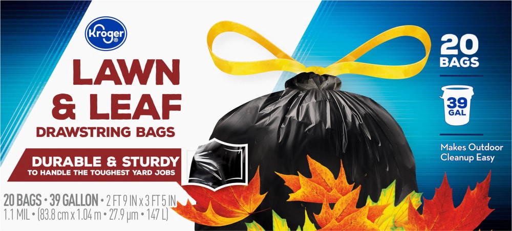 slide 2 of 3, Kroger 39 Gallon Lawn & Leaf Dawstring Bags, 20 ct