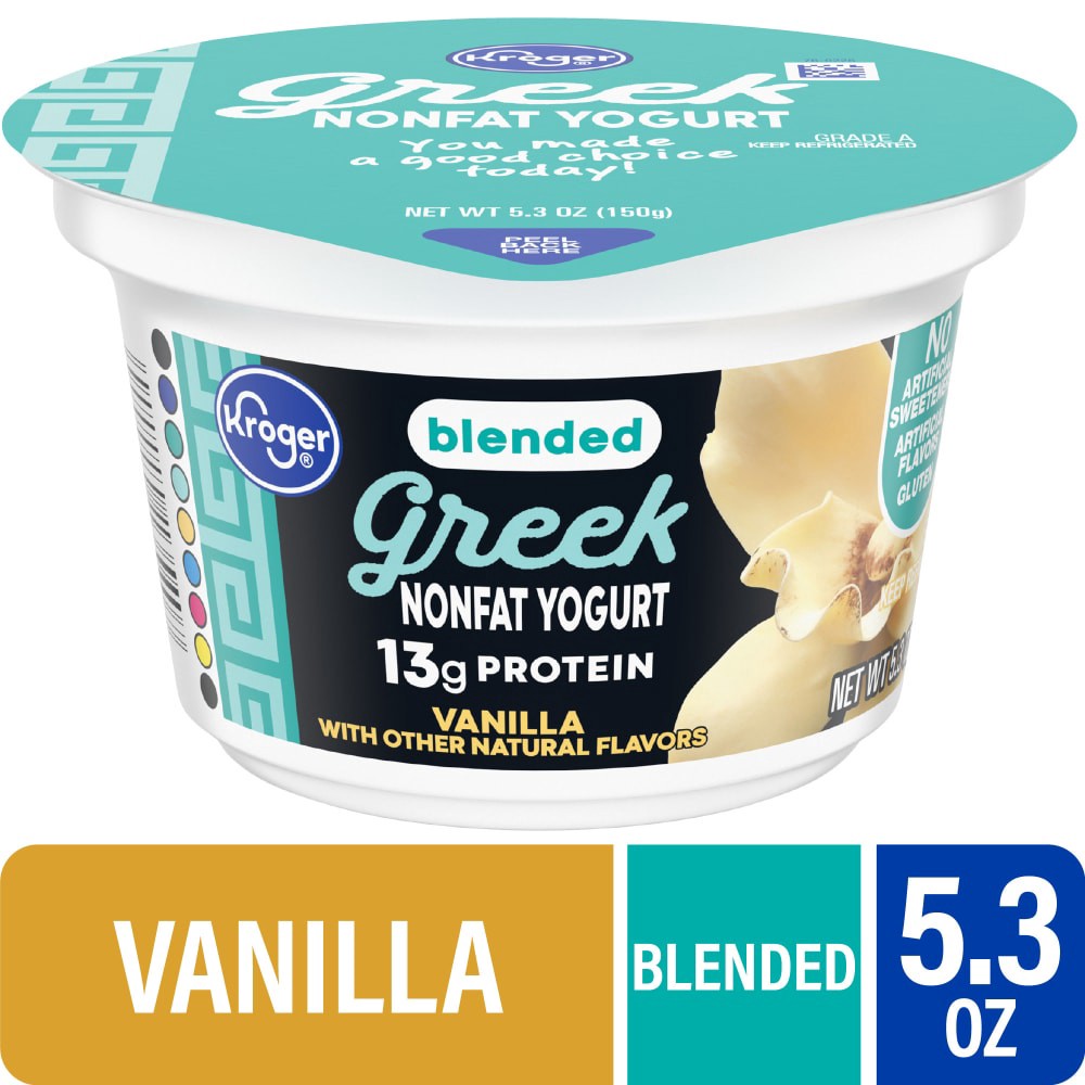 slide 2 of 5, Kroger Vanilla Blended Greek Nonfat Yogurt, 5.3 oz