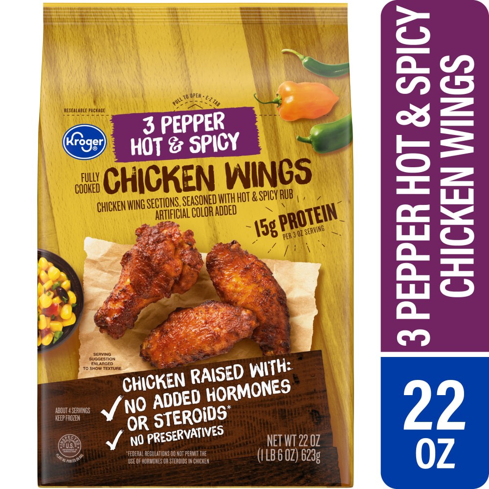 slide 2 of 5, Kroger Hot & Spicy Chicken Wings, 22 oz