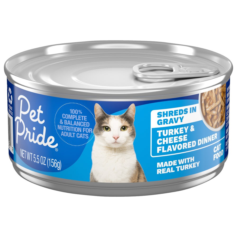 slide 3 of 3, Pet Pride Shreds Turkey & Cheese Dinner In Gravy, 5.5 oz