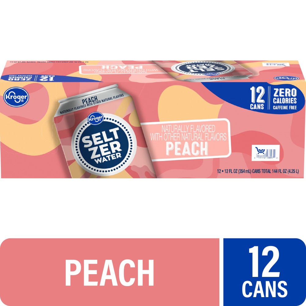slide 3 of 4, Kroger Seltzer Water Peach, 12 ct