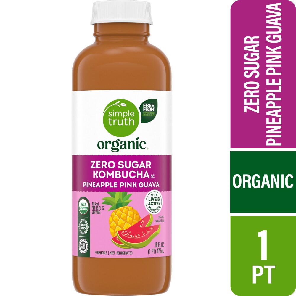 slide 2 of 4, Simple Truth Organic Pineapple Pink Guava Zero Sugar Kombucha, 16 fl oz