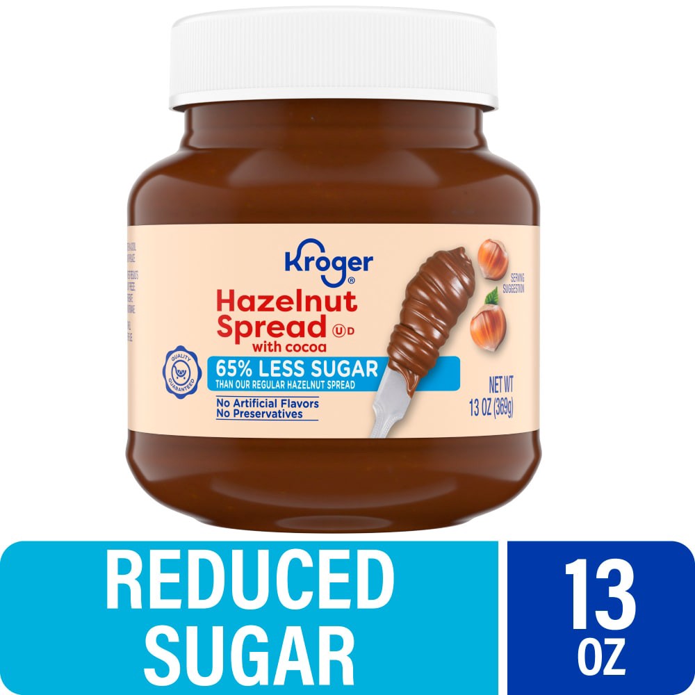 slide 3 of 4, Kroger Reduced Sugar Hazelnut Spread, 13 oz