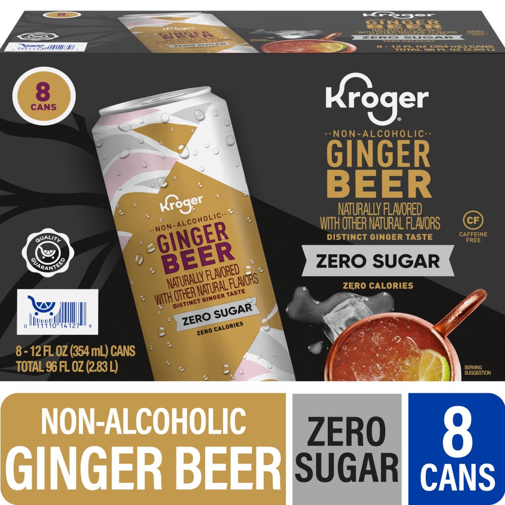 slide 1 of 4, Kroger® Zero Sugar Non Alcoholic Ginger Beer Cans, 8 ct; 12 fl oz
