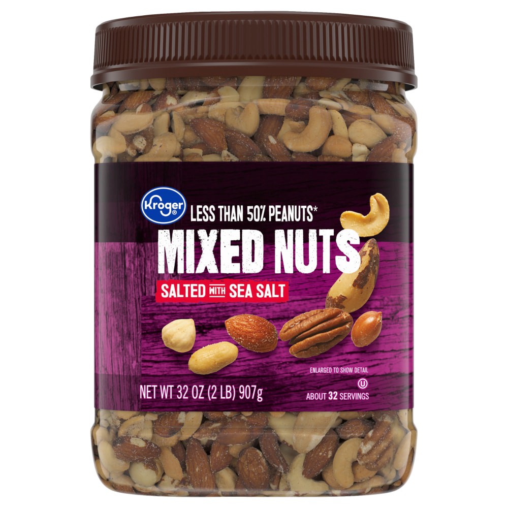 slide 3 of 4, Kroger Salted Mixed Nuts Less Than 50% Peanuts With Sea Salt - 32 oz, 32 oz