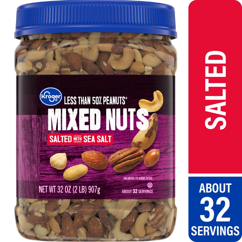 slide 3 of 4, Kroger Salted Mixed Nuts Less Than 50% Peanuts With Sea Salt - 32 oz, 32 oz