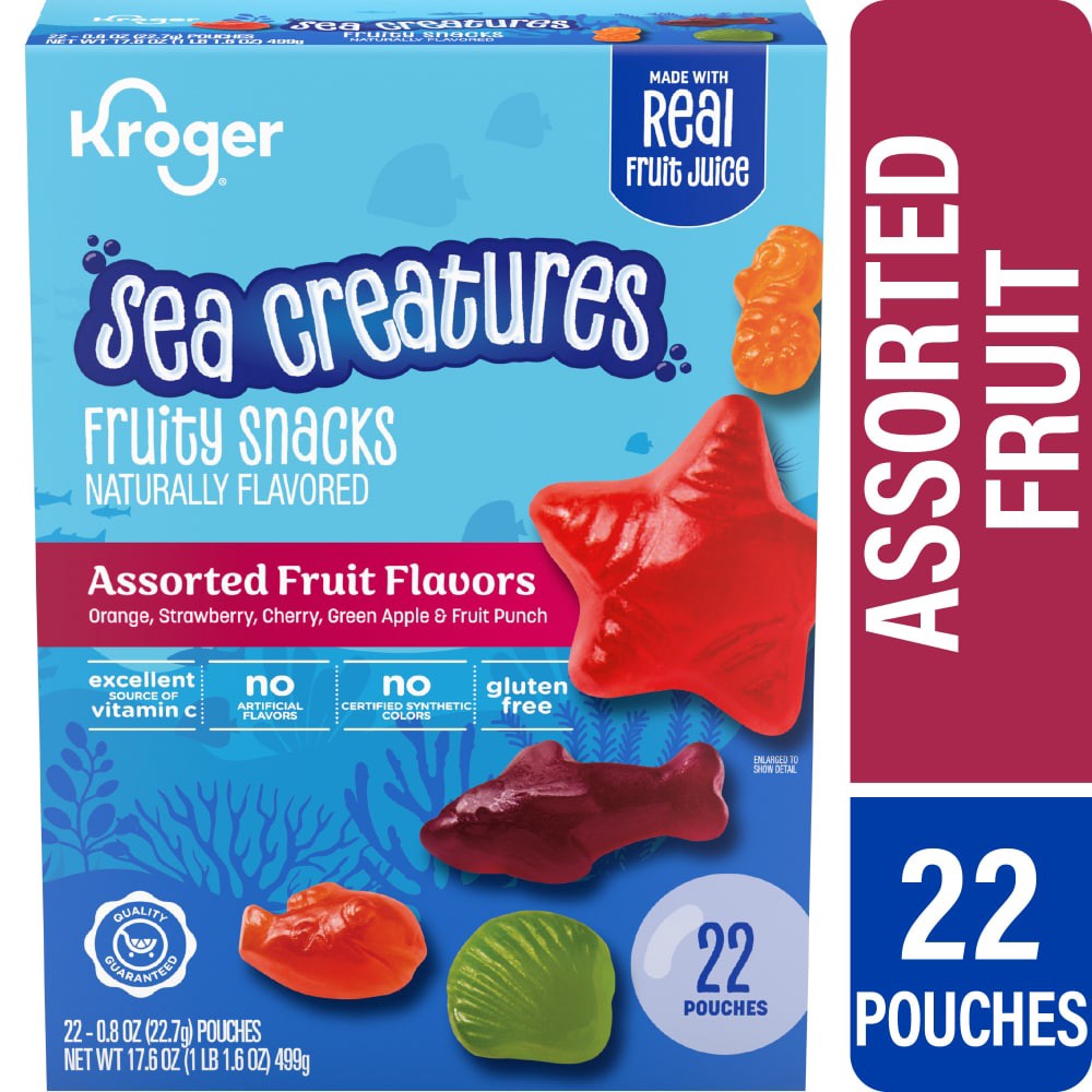 slide 2 of 2, Kroger® Sea Creatures Assorted Fruit Flavors Fruity Snacks, 22 ct