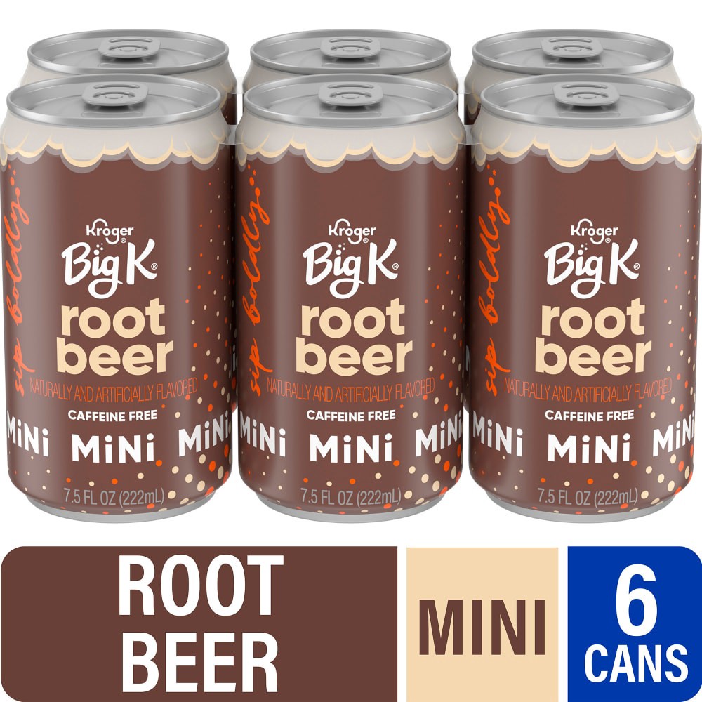 slide 3 of 6, Kroger® Big K® Rootbeer Caffeine Free Soda Mini Cans, 6 ct; 7.5 fl oz