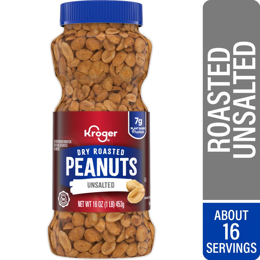 slide 2 of 4, Kroger® Dry Roasted Unsalted Peanuts, 16 oz