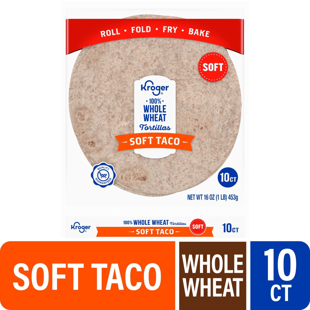slide 3 of 4, Kroger® 100% Whole Wheat Tortillas Soft Taco, 10 ct