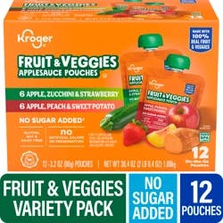 Kroger® No Sugar Added Assorted Fruit & Veggies Applesauce Pouches, 12 ct / 3.2 oz