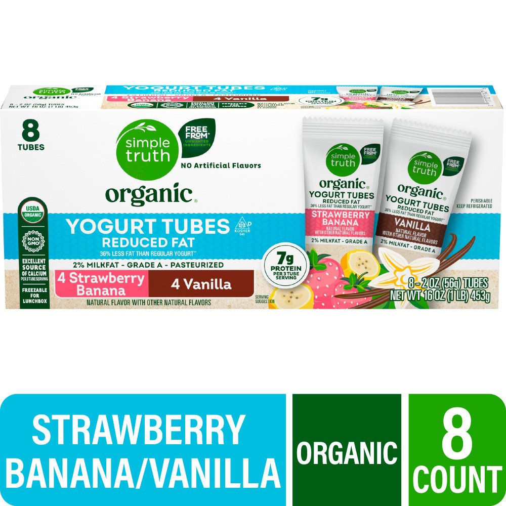 slide 3 of 4, Simple Truth Organic® Reduced Fat Strawberry Banana and Vanilla Yogurt Tubes, 8 ct / 2 oz, 8 ct