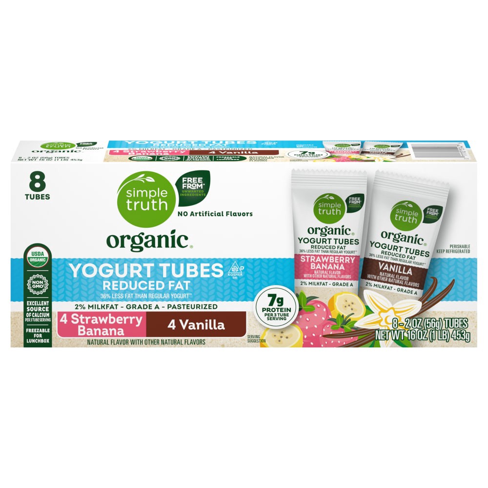 slide 4 of 4, Simple Truth Organic® Reduced Fat Strawberry Banana and Vanilla Yogurt Tubes, 8 ct / 2 oz, 8 ct