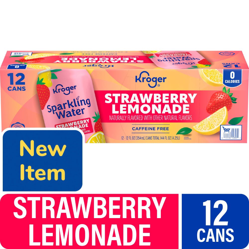 slide 2 of 4, Kroger® Caffeine Free Strawberry Lemonade Sparkling Water, 12 ct; 12 fl oz