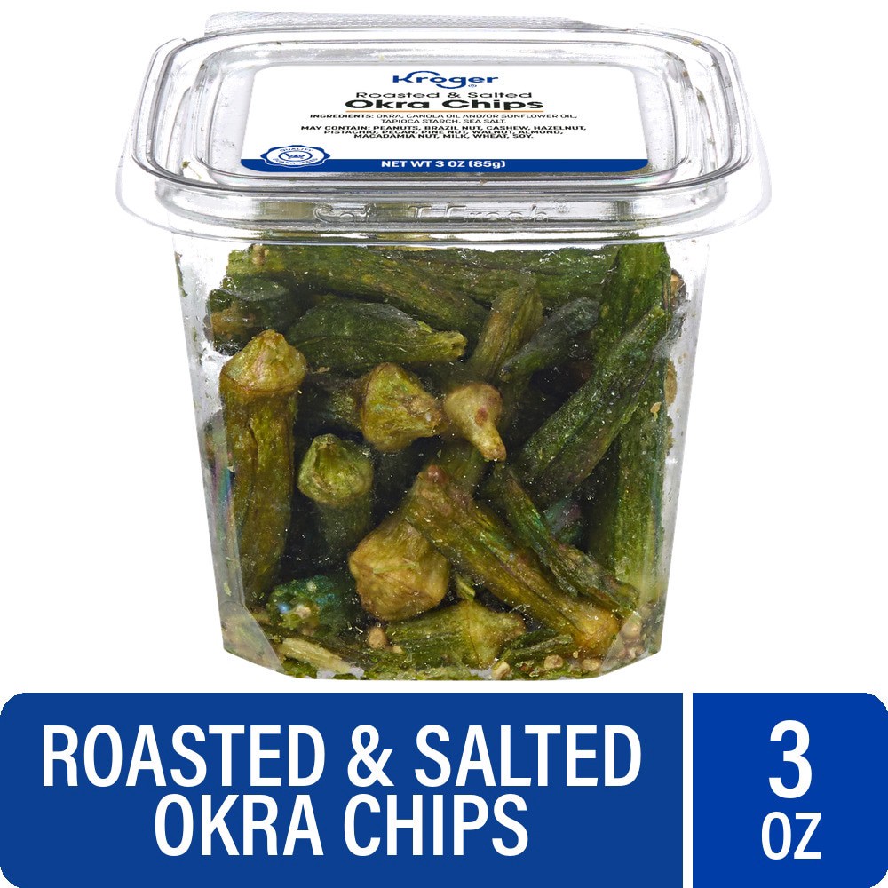 slide 1 of 1, Kroger® Roasted Salted Okra Chips, 3 oz, 3 oz