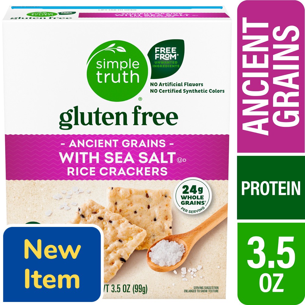 slide 1 of 1, Simple Truth® Gluten Free Ancient Grains with Sea Salt Rice Crackers, 3.5 oz, 3.5 oz