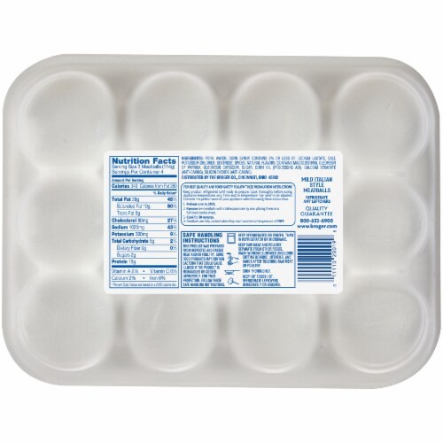 slide 2 of 2, Kroger Mild Italian Style Pork Meatballs, 16 oz