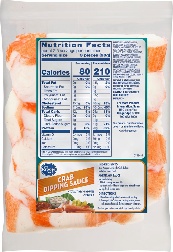 slide 2 of 2, Kroger Crab Select Leg Style Imitation Crab Meat, 8 oz