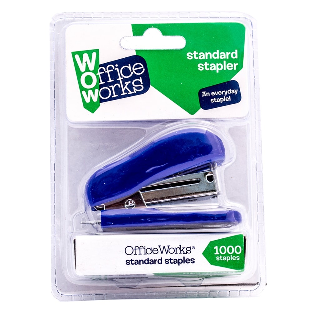 slide 1 of 1, Officeworks Office Works Mini Standard Stapler With Staples - Blue, 1 ct