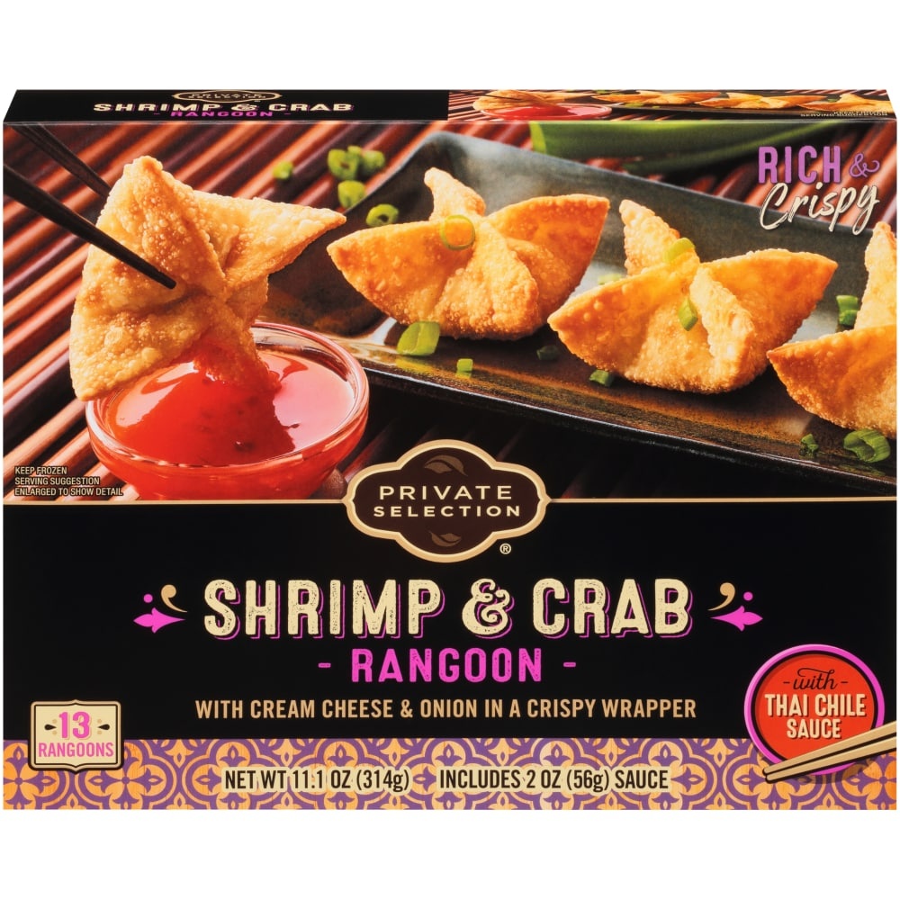 slide 1 of 1, Private Selection Shrimp And Crab Rangoons With Thai Chili Sauce Frozen Meal, 11.1 oz