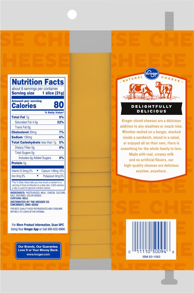 slide 2 of 2, Kroger Extra Sharp Cheddar Cheese Slices, 8 ct; 6 oz