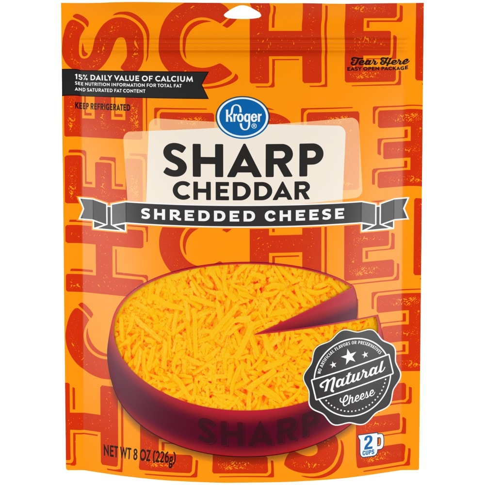 slide 1 of 2, Kroger Shredded Sharp Cheddar Cheese, 8 oz