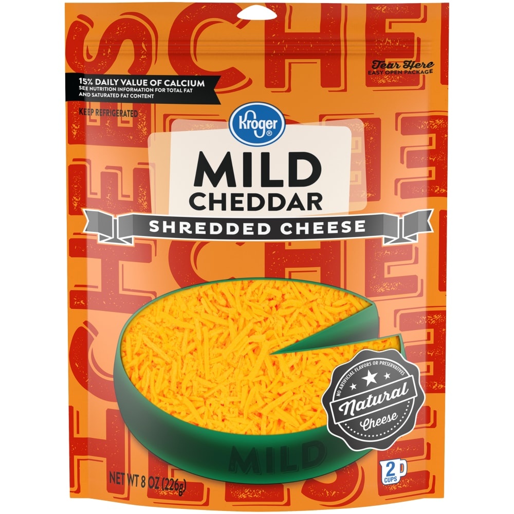 slide 1 of 2, Kroger Shredded Mild Cheddar Cheese, 8 oz