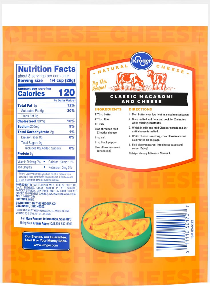 slide 2 of 2, Kroger Shredded Mild Cheddar Cheese, 8 oz