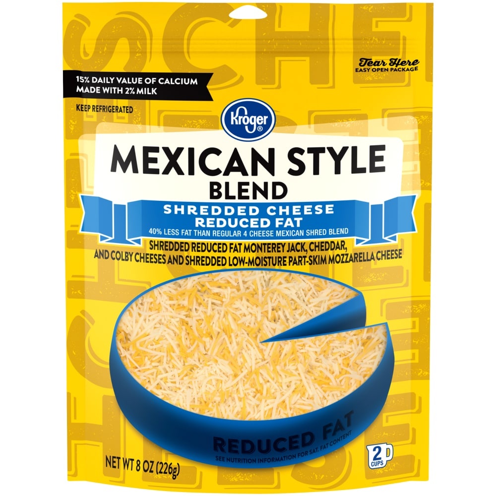 slide 1 of 3, Kroger Reduced Fat Shredded Mexican Style Cheese, 8 oz