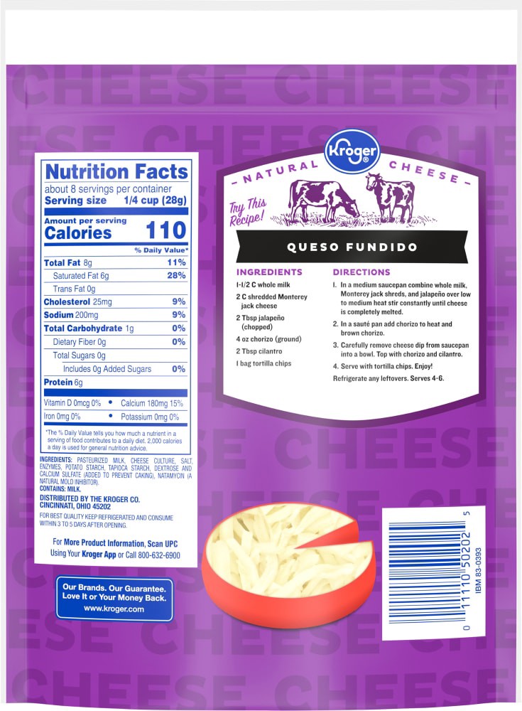 slide 2 of 2, Kroger Shredded Monterey Jack Cheese, 8 oz