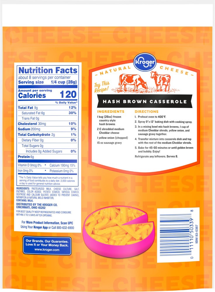 slide 2 of 2, Kroger Medium Cheddar Shredded Cheese, 8 oz