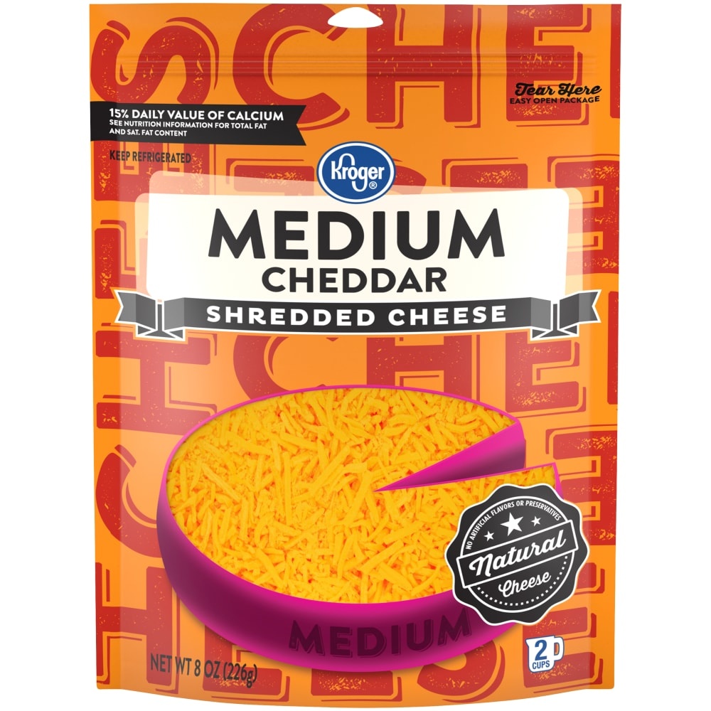 slide 1 of 2, Kroger Medium Cheddar Shredded Cheese, 8 oz