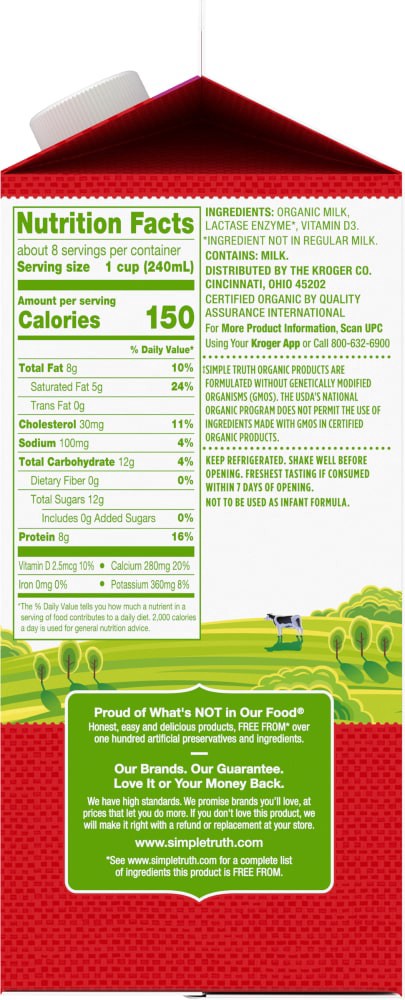 slide 4 of 5, Simple Truth Organic Lactose Free Whole Milk, 1/2 gal