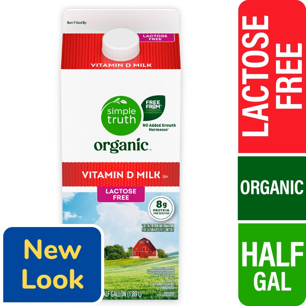 slide 1 of 4, Simple Truth Organic® Lactose Free Vitamin D Whole Milk Half Gallon, 1/2 gal