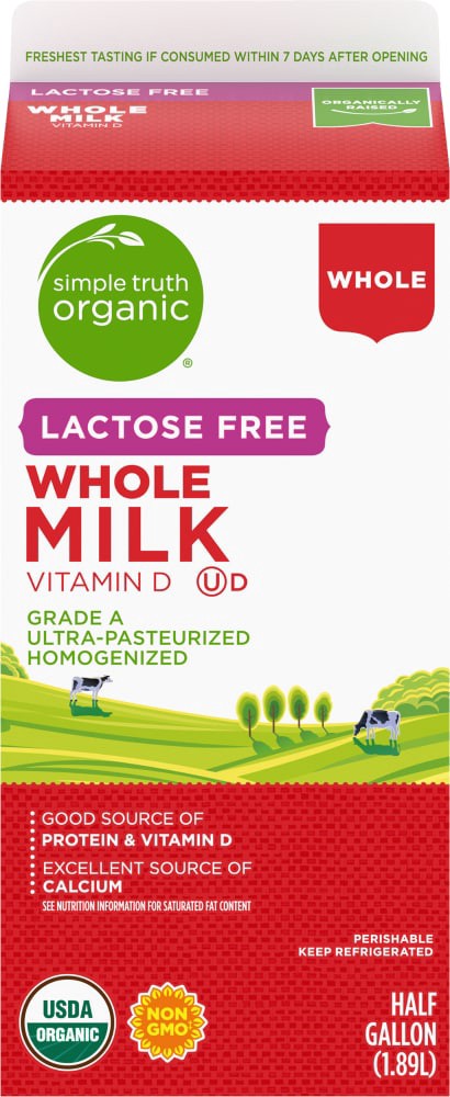 slide 2 of 4, Simple Truth Organic Lactose Free Whole Milk, 1/2 gal