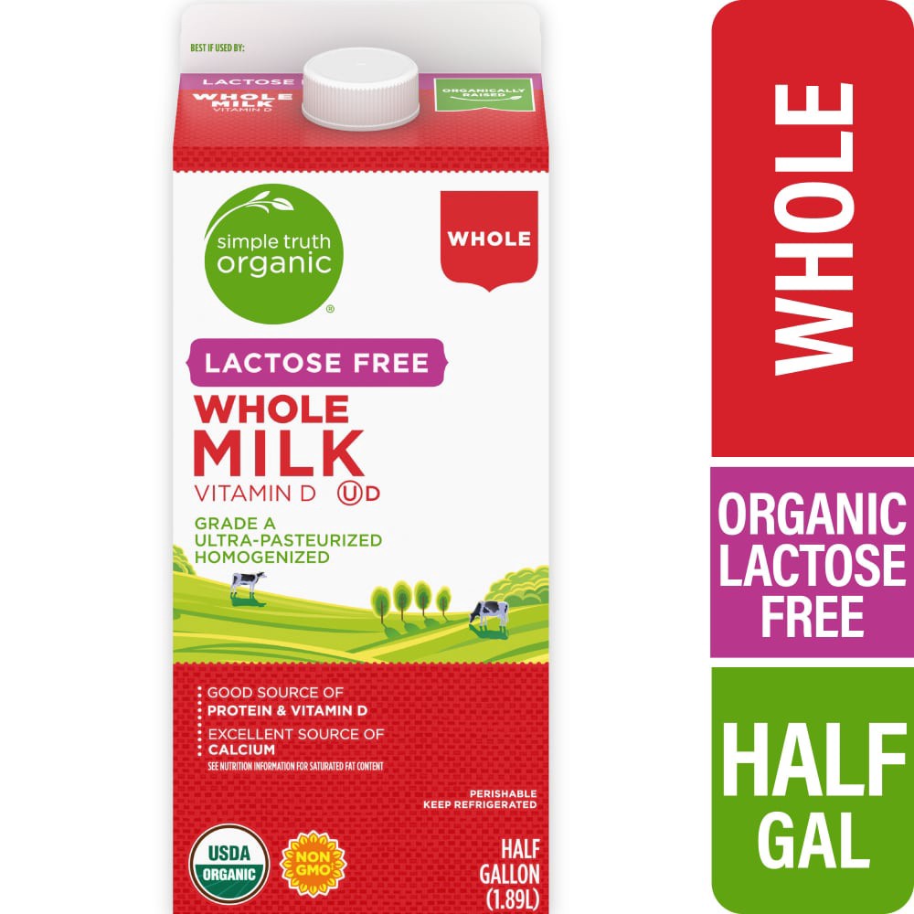 slide 2 of 4, Simple Truth Organic Lactose Free Whole Milk, 1/2 gal