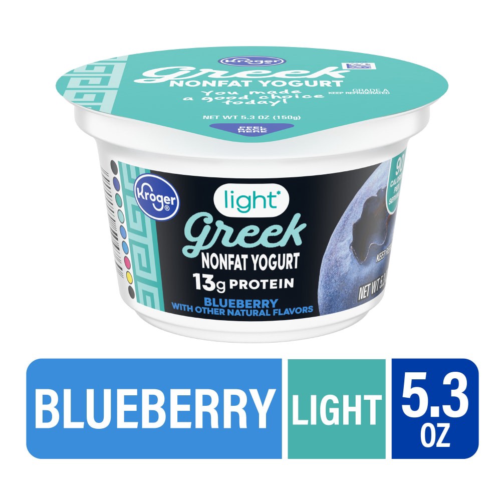 slide 3 of 3, Kroger Light Blueberry Nonfat Greek Yogurt, 5.3 oz