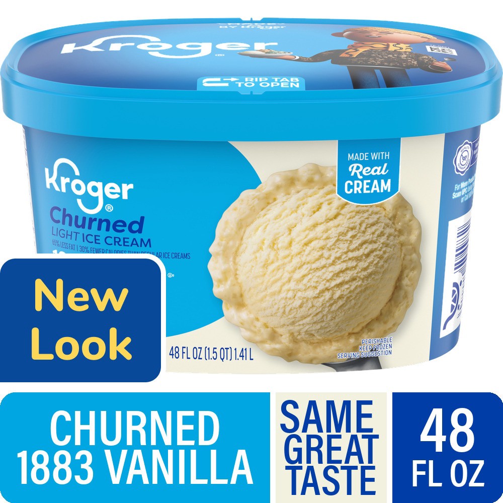 slide 3 of 3, Kroger Deluxe Vividly Vanilla Churned Light Ice Cream, 48 fl oz