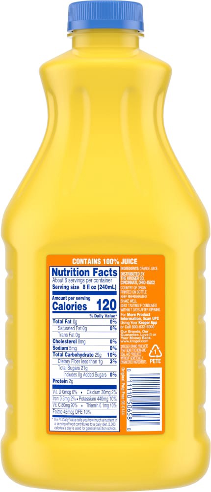 slide 2 of 2, Kroger Original Pulp Free 100% Orange Juice - 52 fl oz, 52 fl oz