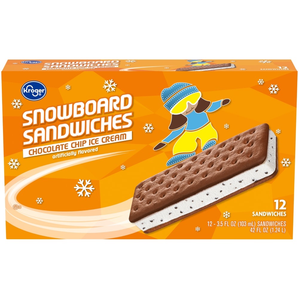 slide 1 of 1, Kroger Ice Cream Sammies - Chocolate Chip, 12 ct; 3.5 fl oz