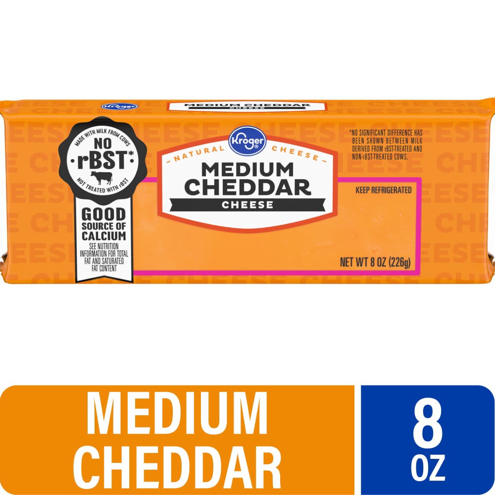 slide 2 of 3, Kroger Medium Cheddar Cheese Bar - 8 oz, 8 oz